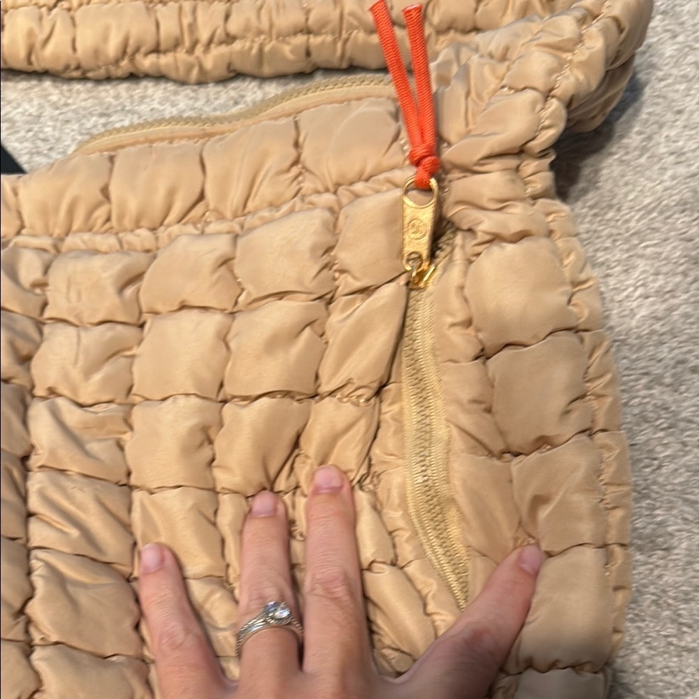 Tan Quilted Shoulder Bag with Puffy Design by wantable - Picture 3 of 5